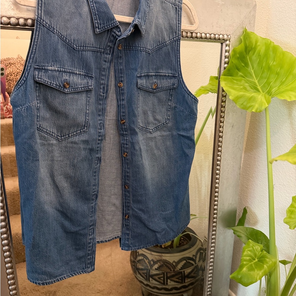Shyanne Dark Blue Denim Sleeveless Button-Up Shirt